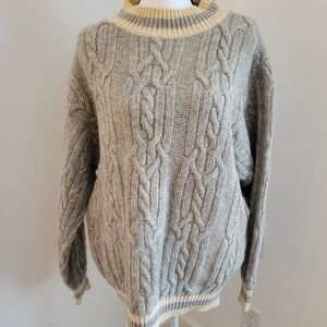 United Colors of Benetton Gray and Cream Shetland Wool Sweater